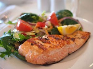 cooked salmon and vegetables